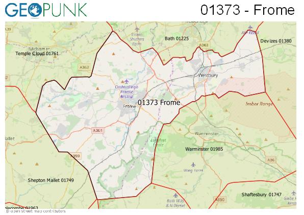 Map of the Frome area code