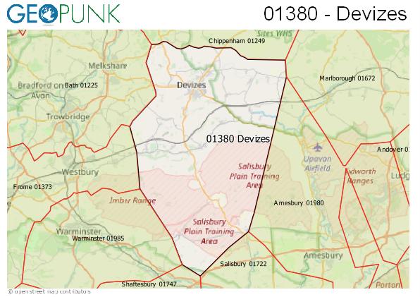 Map of the Devizes area code