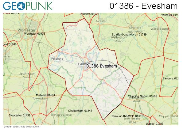 Map of the Evesham area code