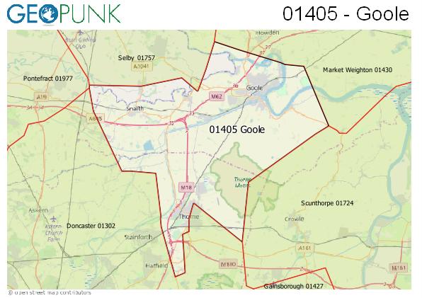 Map of the Goole area code