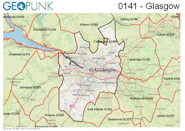 Map of the Glasgow area code