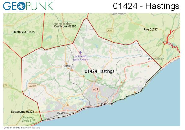 Map of the Hastings area code