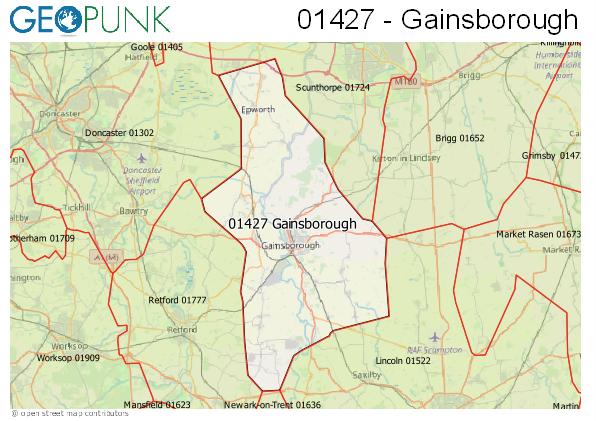 Map of the Gainsborough area code