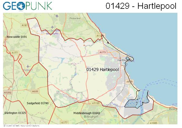 Map of the Hartlepool area code