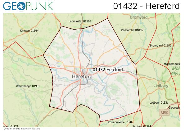 Map of the Hereford area code