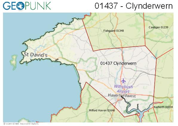 Map of the Clynderwen, Haverfordwest area code