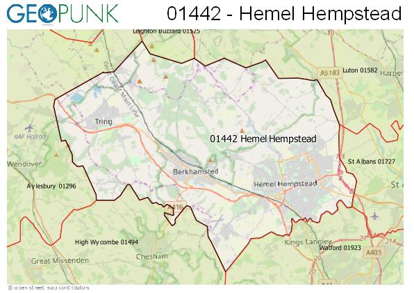 Map of the Hemel Hempstead area code