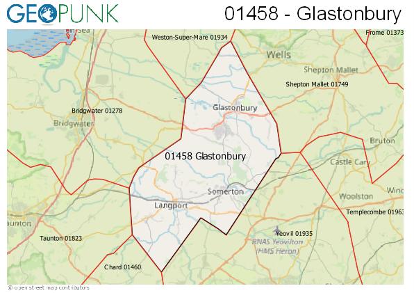 Map of the Glastonbury area code