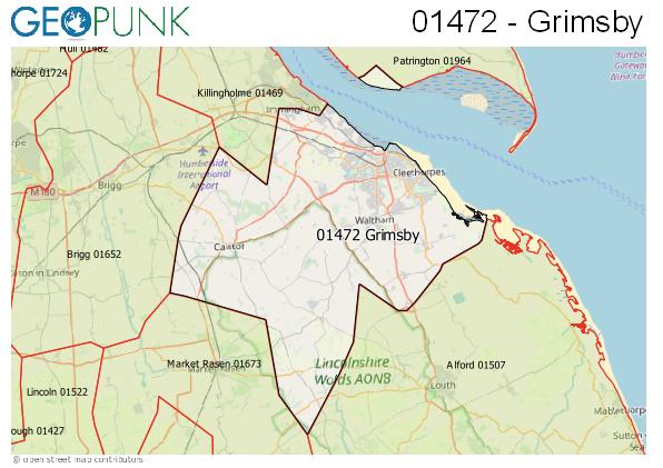Map of the Grimsby area code