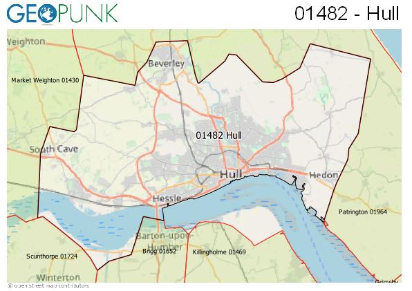 Map of the Hull area code