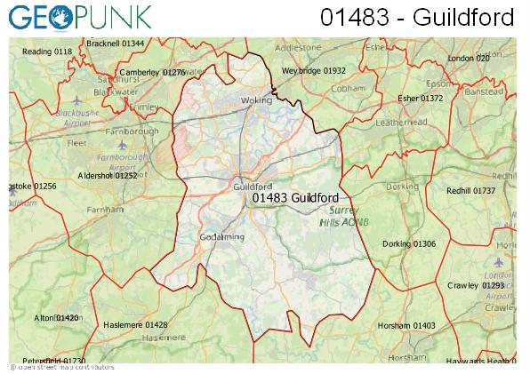 Map of the Guildford area code