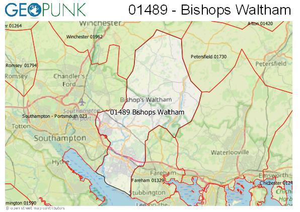 Map of the Bishops Waltham area code