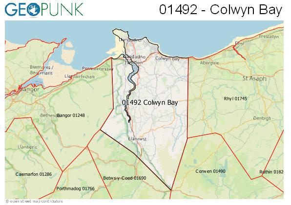 Map of the Colwyn Bay area code