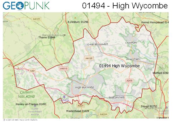 Map of the High Wycombe area code