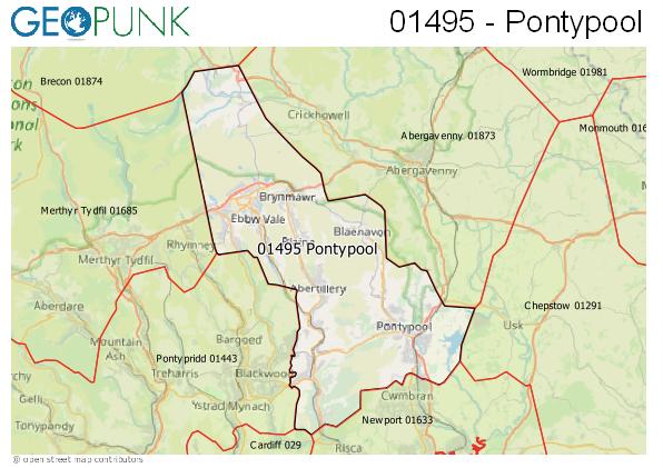 Map of the Pontypool area code