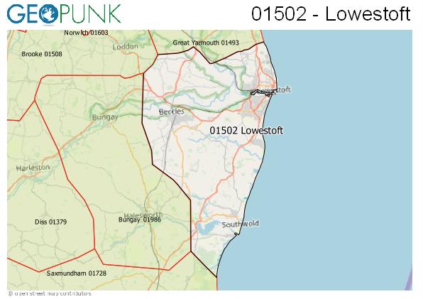 Map of the Lowestoft area code