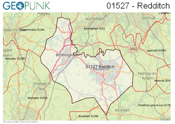 Map of the Redditch area code