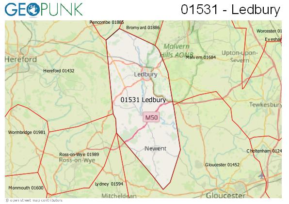 Map of the Ledbury area code