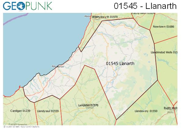 Map of the Llanarth area code