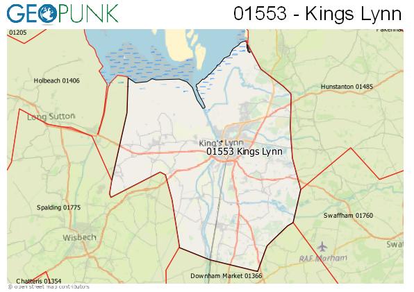 Map of the Kings Lynn area code