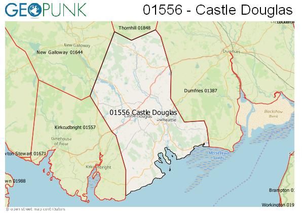 Map of the Castle Douglas area code