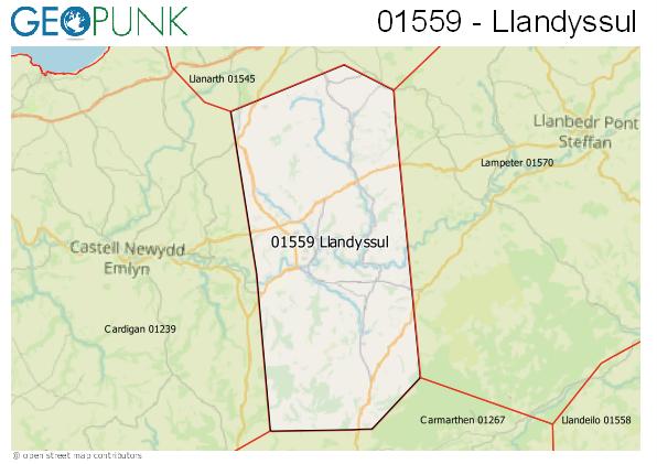 Map of the Llandyssul area code