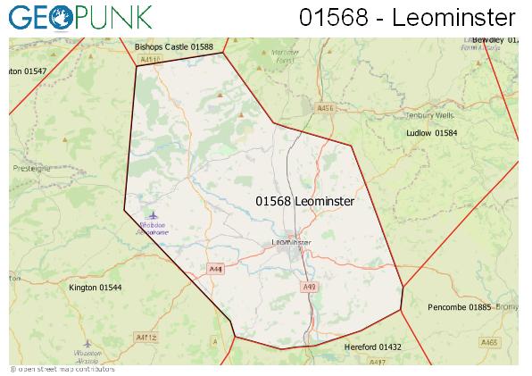 Map of the Leominster area code