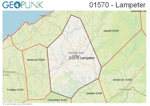 Map of the Lampeter area code
