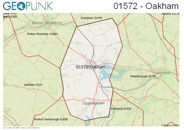 Map of the Oakham area code