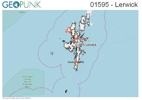 Map of the Lerwick, Foula, Fair Isle area code
