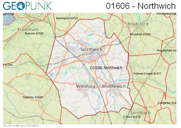 Map of the Northwich area code