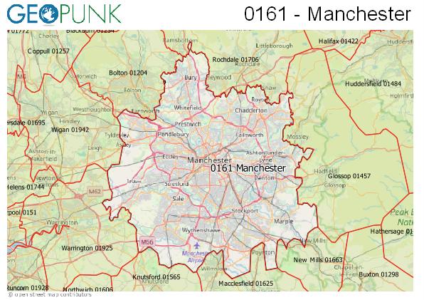 Map of the Manchester area code