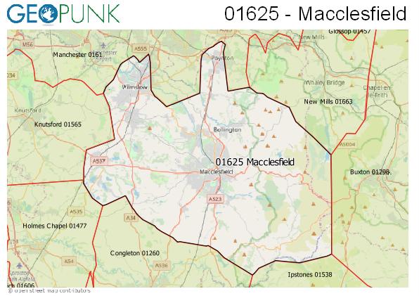 Map of the Macclesfield area code