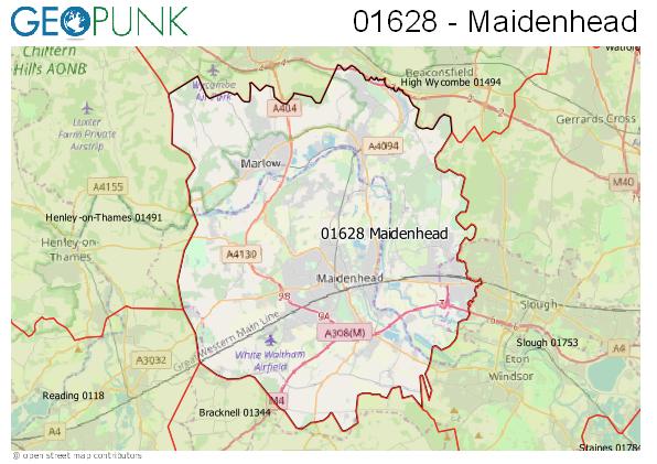 Map of the Maidenhead area code