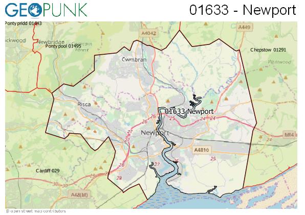 Map of the Newport area code