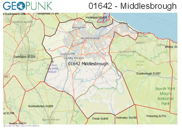 Map of the Middlesbrough area code