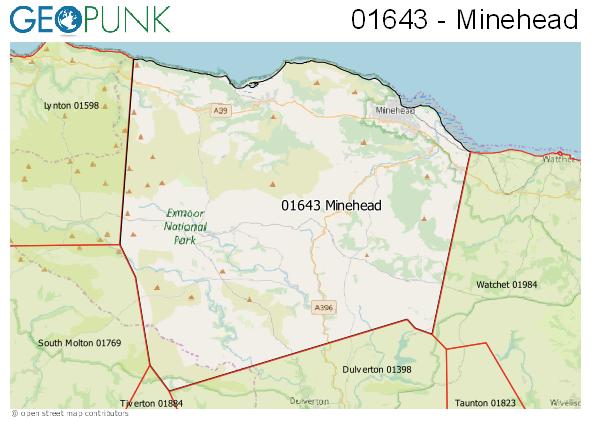 Map of the Minehead area code