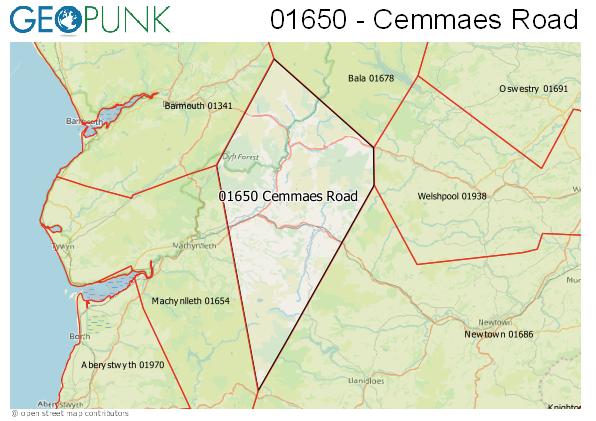 Map of the Cemmaes Road area code