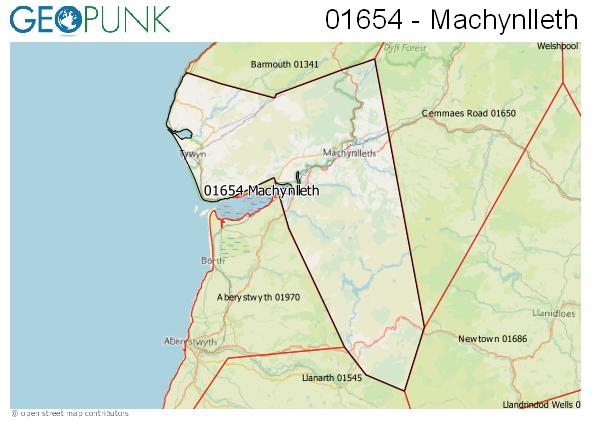 Map of the Machynlleth area code