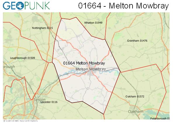Map of the Melton Mowbray area code