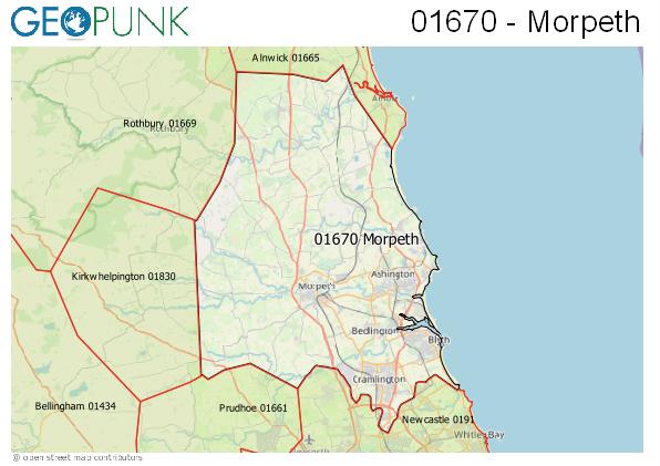Map of the Morpeth area code