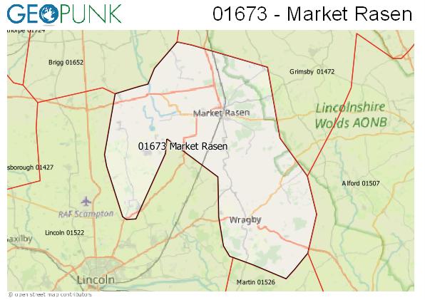 Map of the Market Rasen area code