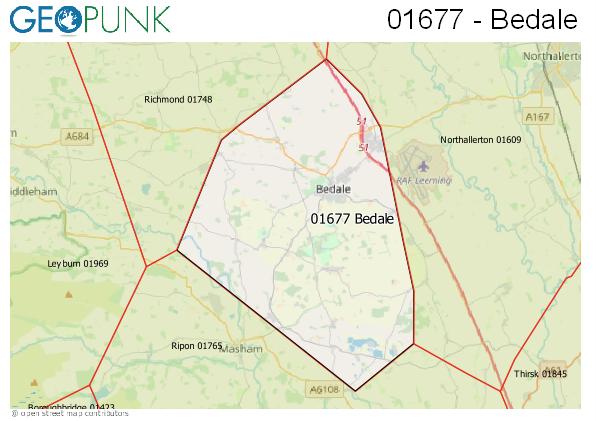 Map of the Bedale area code