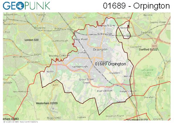 Map of the Orpington area code