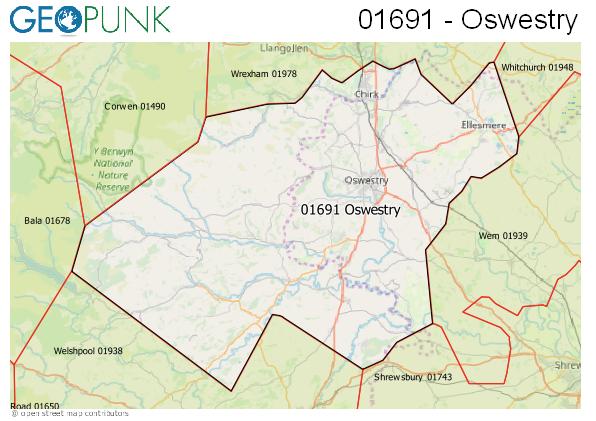 Map of the Oswestry area code