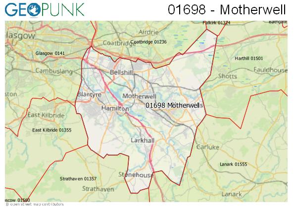 Map of the Motherwell area code