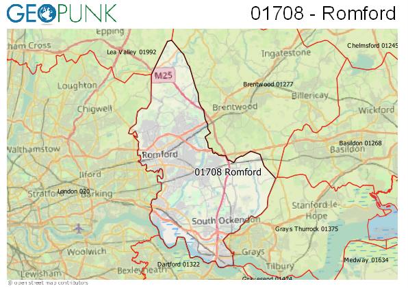 Map of the Romford area code