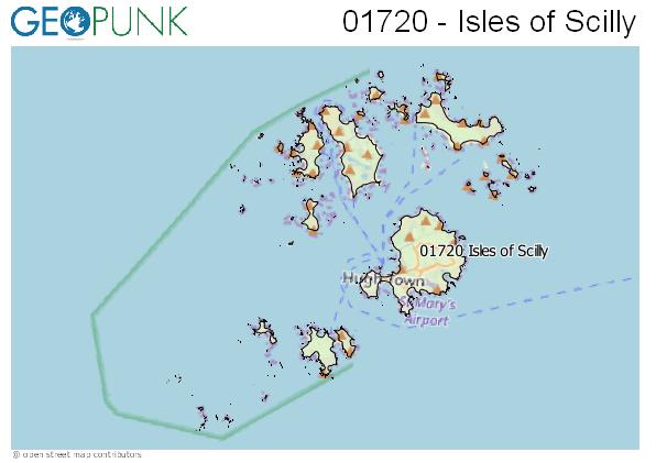 Map of the Isles of Scilly area code