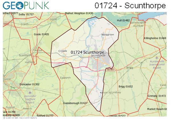 Map of the Scunthorpe area code