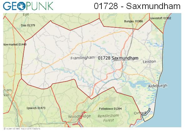Map of the Saxmundham area code